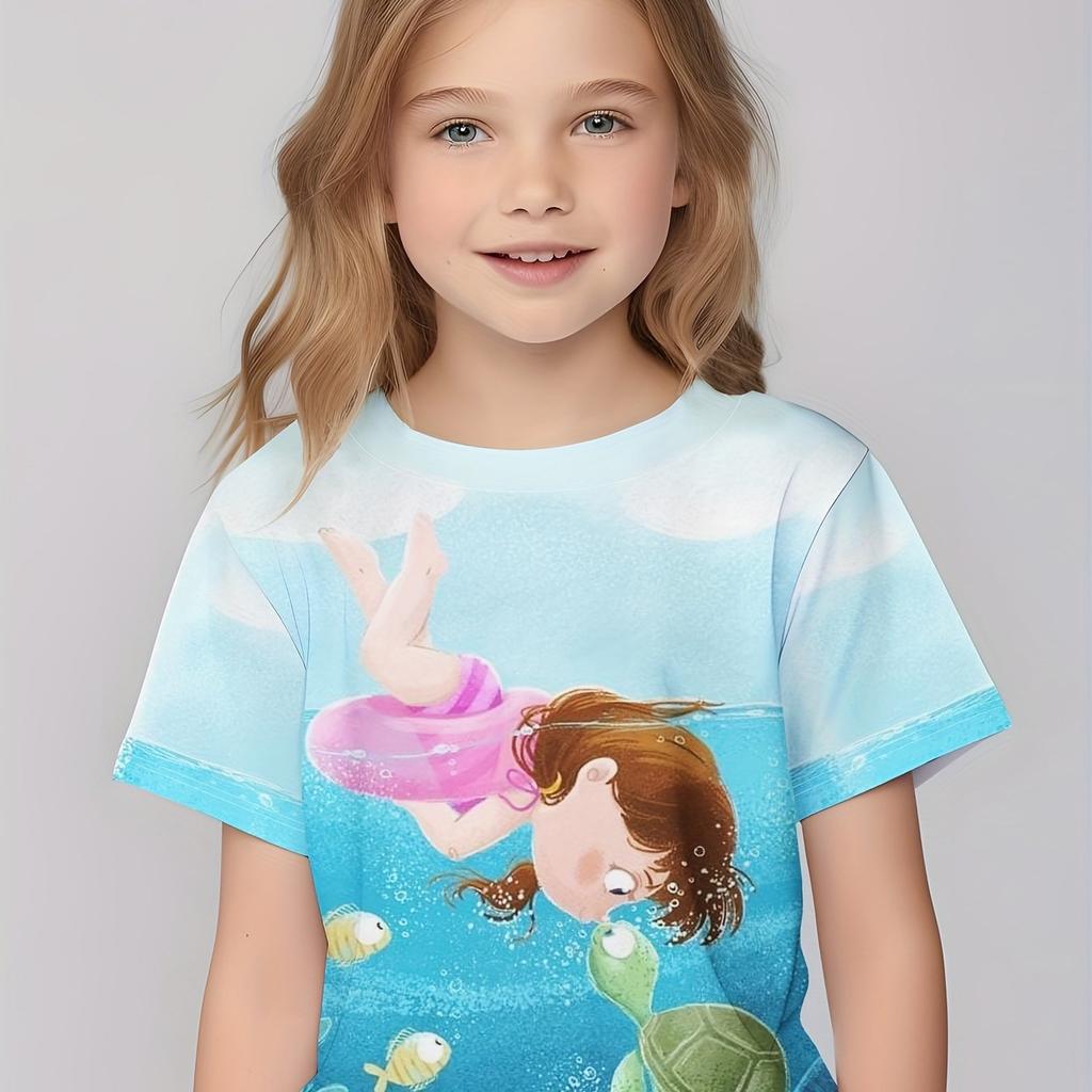 Детская одежда Футболки для девочек Детские футболки с коротким рукавом Милый узор с принтом Повседневная одежда для девочек Детская летняя одежда Топы