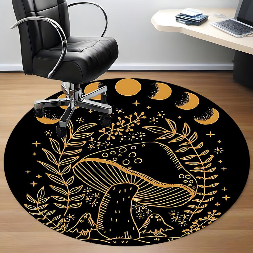 1pc Moon Phase Mushroom Phase Office Round Area Rug, Mat Suitable For Office, Under Office Chairs Bedroom Living Room Home Decor, Room Deco