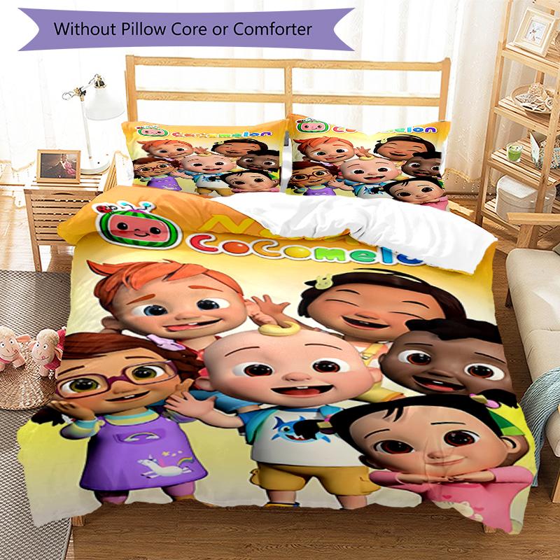 3pcs Custom Name CoComelon Bedding Set Duvet Cover Closure Includes 1 Duvet Cover & 2 Pillowcases, Soft and Comfortable for All Seasons.