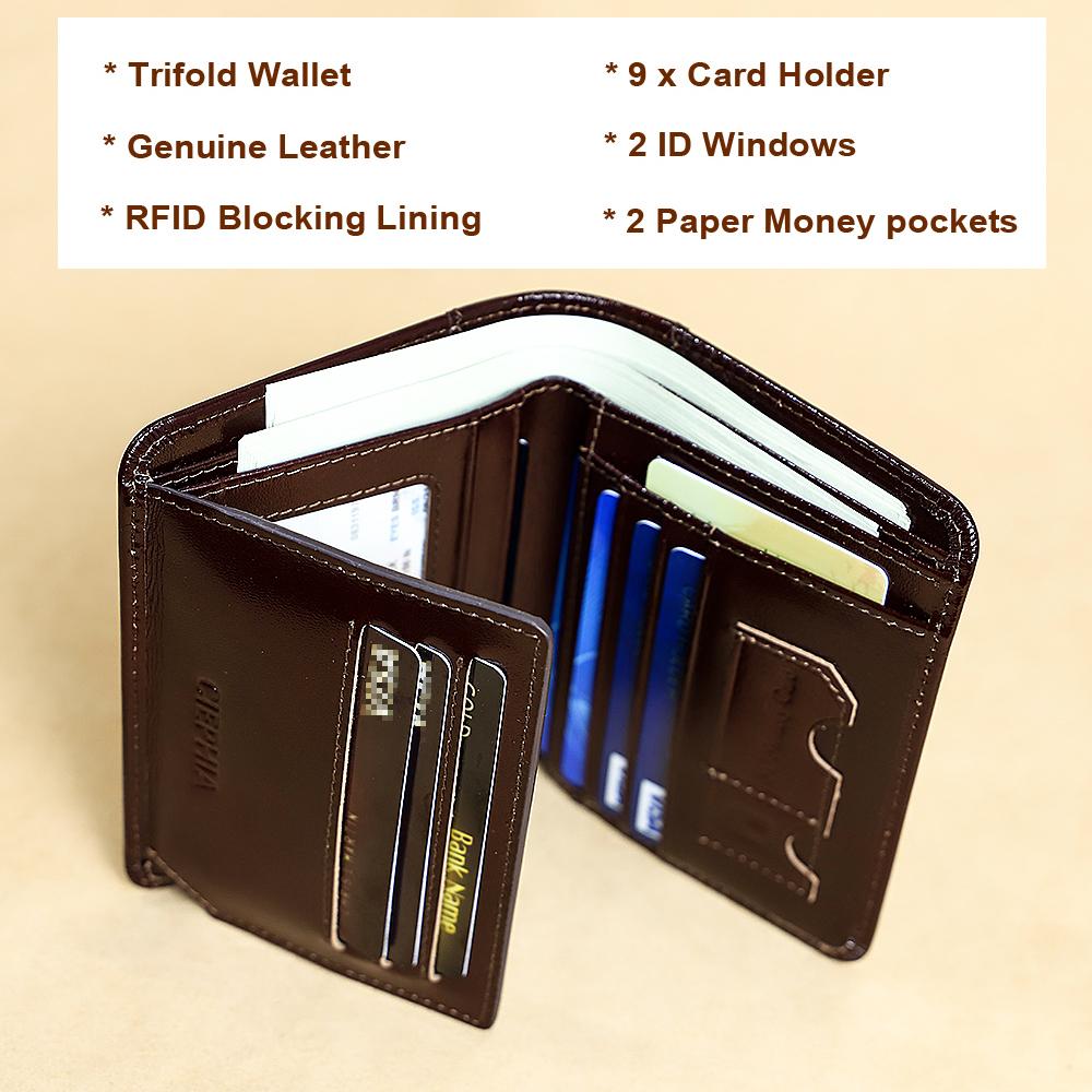Classic Style Wallet Genuine Leather Rfid Wallets for Men Thin Short Multi Function Tri Fold Card Holder Male Purse Money Clip