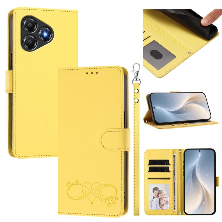 Happy Heart Pattern Magnetic Closure Vegan Leather Phone Case With Wrist Strap For ZTE Blade A56 4G