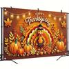 1 Polyester Happy Thanksgiving banner - a vibrant autumn design featuring Turkey, pumpkin and autumn leaf designs