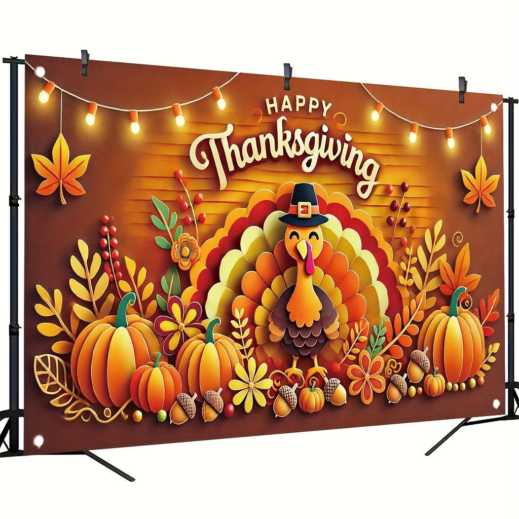 1 Polyester Happy Thanksgiving banner - a vibrant autumn design featuring Turkey, pumpkin and autumn leaf designs