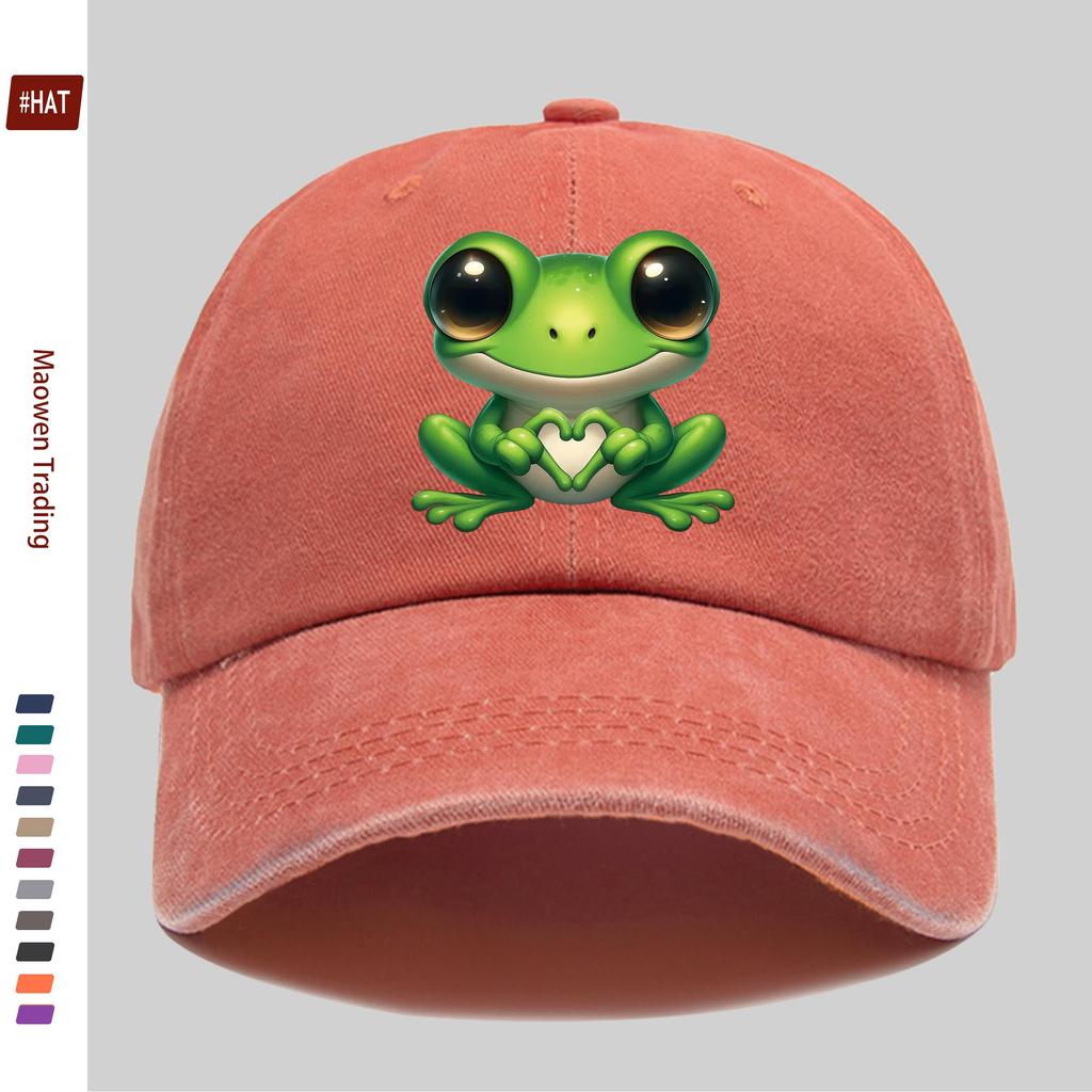 pc pcs Adjustable Frog Print Trucker Hat Vintage Washed Baseball Cap with Buckle Closure Lightweight Suitable for Men Wom