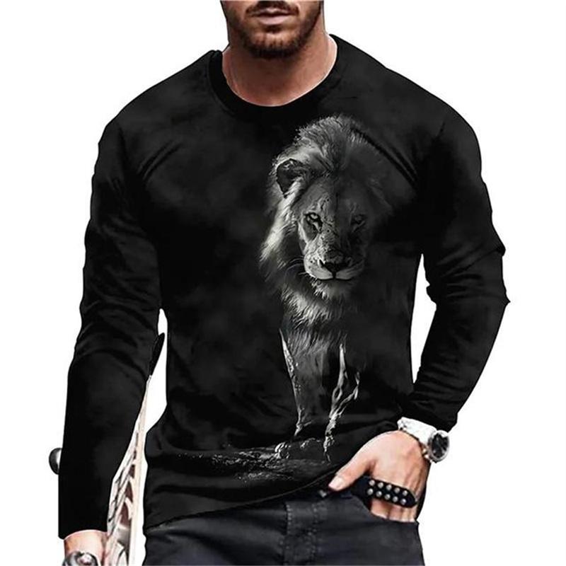 Футболки с 3D принтом тигра, мужские повседневные модные футболки с круглым вырезом и длинными рукавами, топ, толстовка, дышащая уличная одежда, свободные футболки