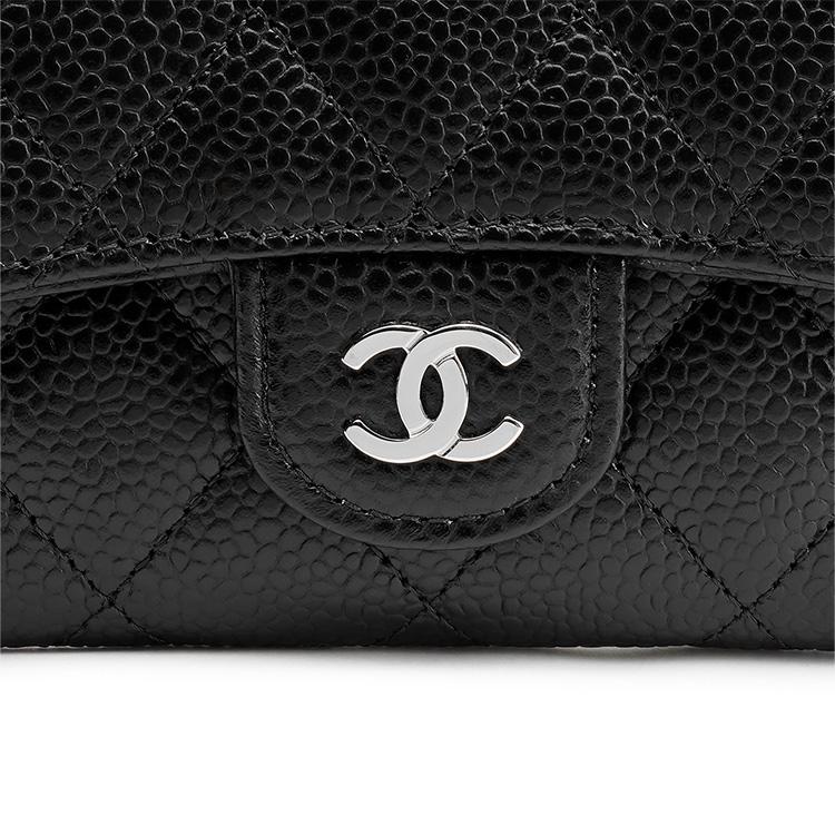 Chanel Стеганый кошелек-клатч с серебряной пряжкой, кожаная текстура икры, держатель для карт, женский кошелек, черный AP0214-Y01588-C3906