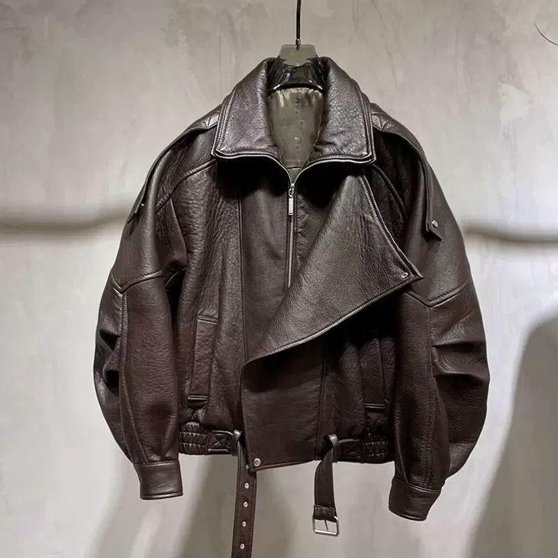 Стильная женская мотоциклетная куртка с утолщенной искусственной кожей ягненка