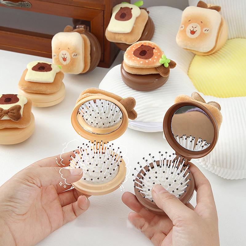 Зеркало-расческа 2 в 1 складное Легкий дизайн с двойным складыванием Складное зеркало для макияжа Маленький размер Массажная расческа с воздушной подушкой Для использования на открытом воздухе