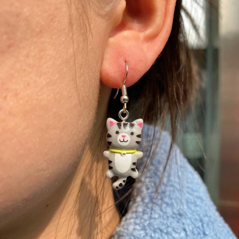 Trendy Cute Resin Cat Ear Hook Cartoon Girl Cat Earrings Sweet and Fresh Colorful Cat Earrings