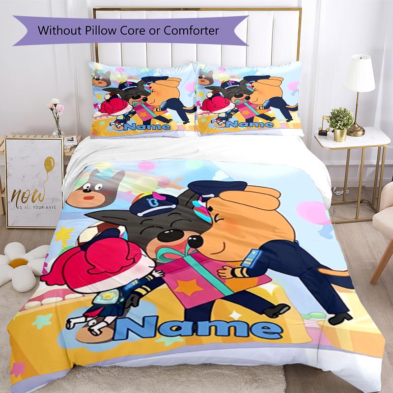 3pcs Custom Name Sheriff Labrador Bedding Set Duvet Cover Closure Includes 1 Duvet Cover & 2 Pillowcases, Soft and Comfortable for All Seasons.
