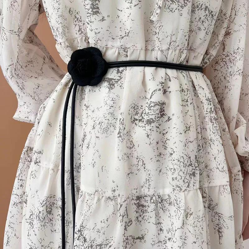 Камелия кожаный веревочный узел женский пояс длинный тонкий утягивающий пояс для женского платья юбка декоративные узкие ремни