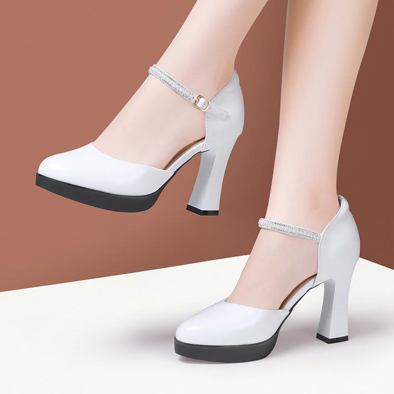 Туфли-лодочки из натуральной кожи на толстом каблуке 7/9/11 см, супервысокий каблук, водонепроницаемая платформа, женская обувь для вечеринки, туфли на высоком каблуке