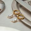 Молодежные серьги-кольца с подвесками из неправильного речного жемчуга, нержавеющая сталь, водонепроницаемые, украшения для ушей, элегантные повседневные серьги-подвески