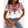 Women's Trendy T-Shirt Flowers Graphics Fashion Short Sleeved V-Neck Regular Tops Daily Print Tee 2025 Summer Y2K Casual Tops