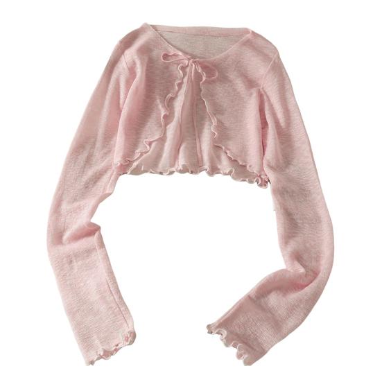 Солнцезащитный трикотажный кардиган для женщин с завязками спереди, длинными рукавами, прозрачной сеткой, пляжной накидкой с оборками и тонкими рубашками с защитой от ультрафиолета