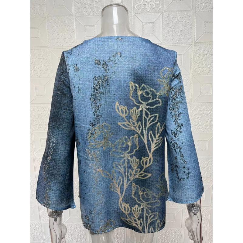 Весна Лето V-образный вырез Принт Мода Женская Блузка Новая Повседневная Свободная Необычная Топ Футболка Большого Размера Простая Элегантная Офисная Рубашка Женская Одежда