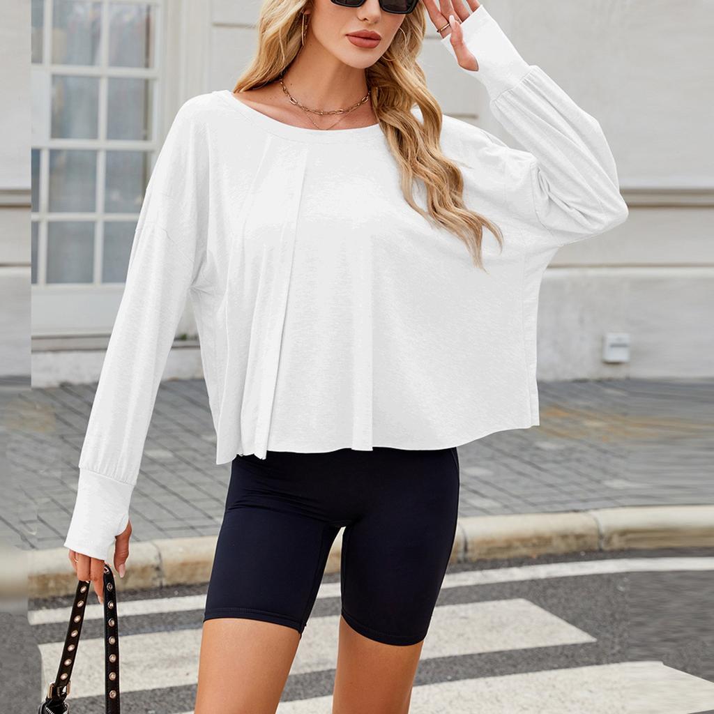 Весна и лето новая однотонная блузка для отдыха и спорта свободная с длинным рукавом для йоги для женщин