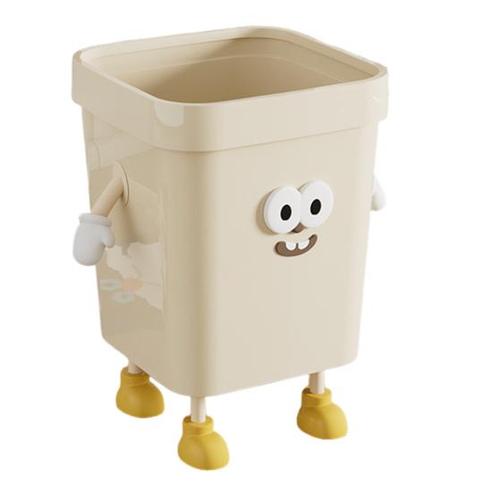 Household Waste Bin Cartoon Trash Can with Eyes Hands Legs 7L/12L/16L Cute No Lid Garbage Bin for Kitchen Bathroom Bedroom Office