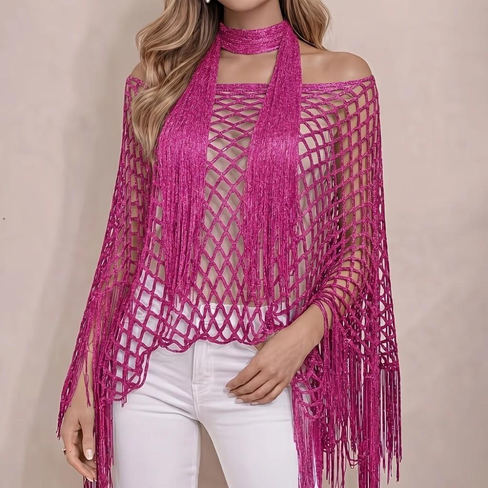 2pcs Tassel Shawl Summer Sun Shawl Shiny Beach Cover Up Oversized Fringed Cape for Swimming