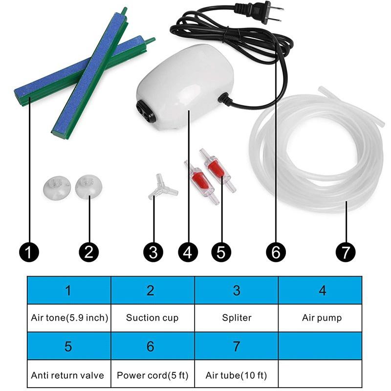 Ультра тихий аквариумный воздушный насос с двойным выходом, аэраторный насос для аквариума с аксессуарами, для резервуара емкостью до 100 галлонов