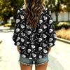 Женская блузка с принтом на Хэллоуин, с оборками и V-образным вырезом, с