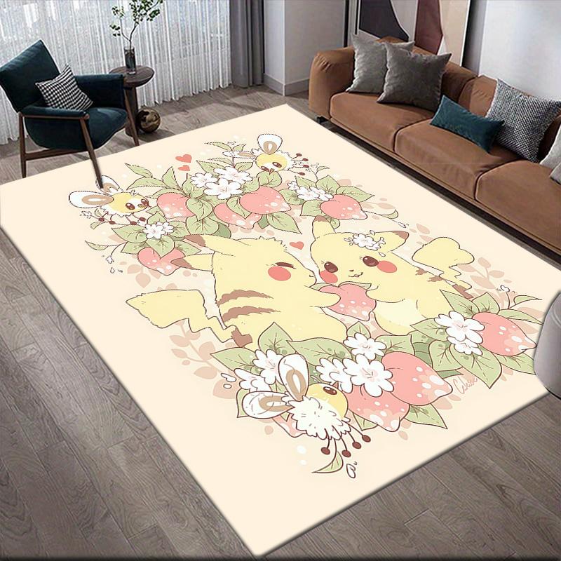 Cute Pokémon Themed Anti-Slip Floor Mat, Rectangular Carpet for Game Room, Bedroom & Living Space, Home Decor