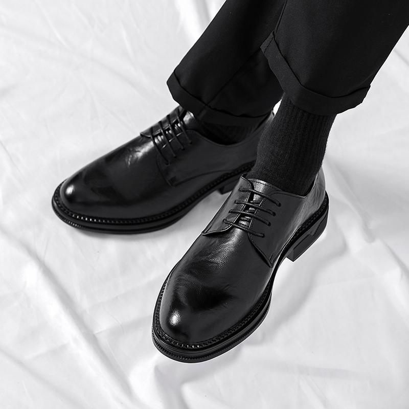 British Style Men Dress Oxford Shoes High Leather Fashion Classic Business Dress Wedding Party Lace Up Thick Soled Loafers Shoes