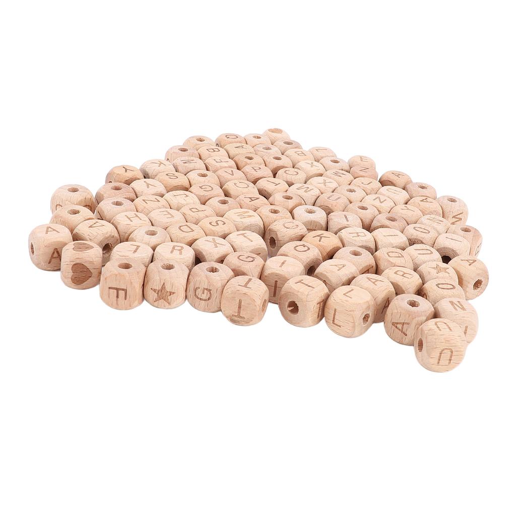 100PCS Alphabet Wooden Beads 12mm Side Length Cube 4.5mm Hole Diameter Wooden Letter Beads for Handcraft