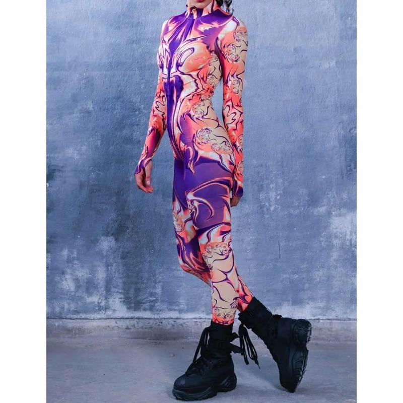 Women 3D Digital Printing Halloween Cosplay Tights Jumpsuit Adult One-piece Carnival Party Stage Show Dance Costume Outfit