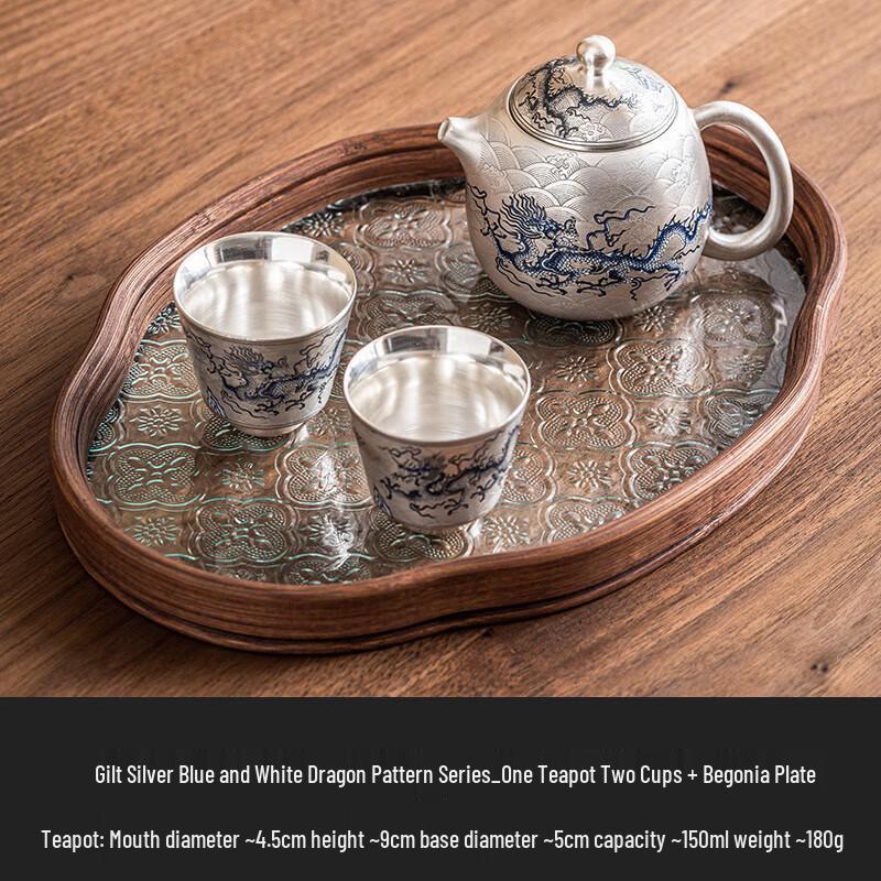 Hand-Painted Silver Dragon Tea Pot Set