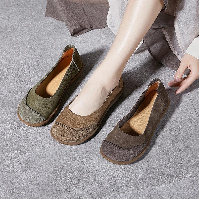Fashion GKTINOO New Design Literary Style Women Flat Shoes Slip-On Loafers Genuine Cow Leather Non-slip Handmade Retro Shoes