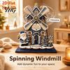 Rustic Xmas Windmill Centerpiece Christmas Ornament, 2D Wooden Rotating Decoration, Santa Desk for Holiday Table Mantel Shelf Decor Gift Friends