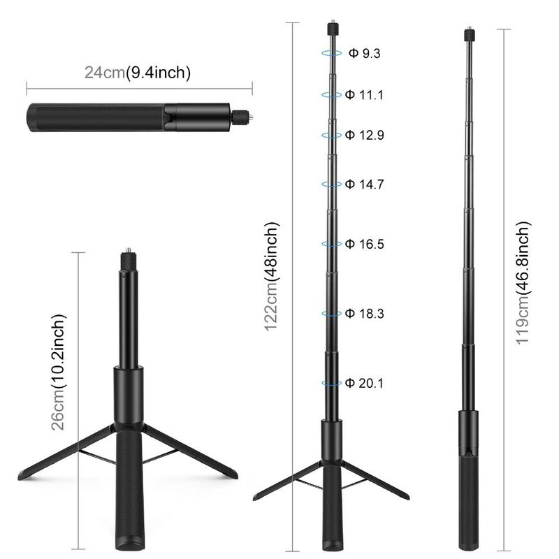 For DJI Osmo 360 2-in-1 Invisible Selfie Stick + Tripod Extendable 1/4 Screw Metal Selfie Rod For Insta360 X5 X4 X3 DJI Osmo 360