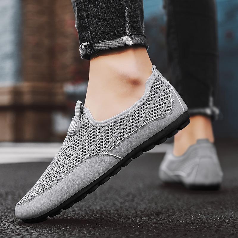 Breathable Hollow Men's Shoes One Pedal Light Casual Shoes Mesh Men's Flying Woven Trendy Shoes Driving Doudou Shoes