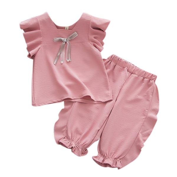 Summer Children Baby Girls Casual Fly Sleeve Bow Tops T-shirt+Short Pants Suits Costume Set