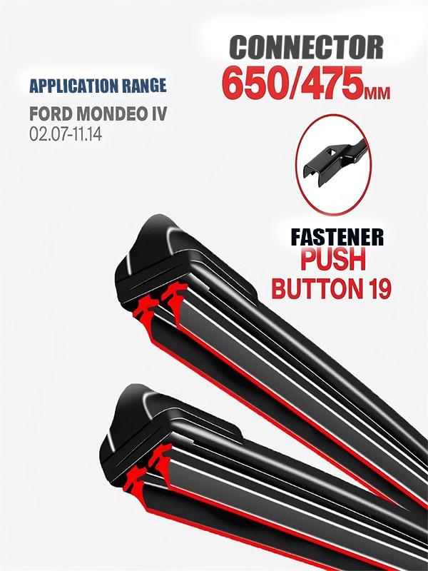 Push Button 19 Wiper Blades 650/475mm (26"+19") for Ford Mondeo IV / Galaxy Mk3 / S-Max Mk1