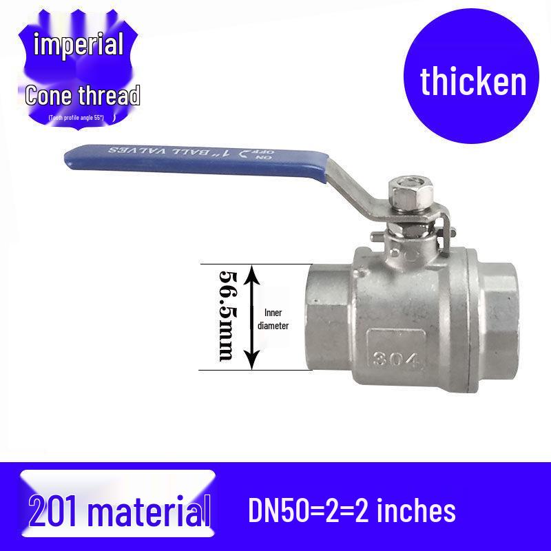 201/304 Stainless Steel Female Thread Ball Valve, Two-Piece, Sizes 1/2", 3/4", 1", 2" (DN15-20)