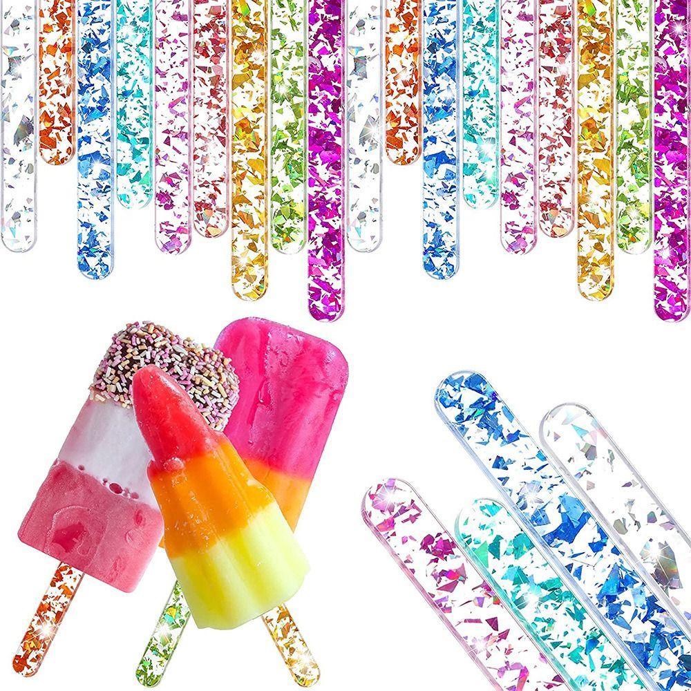 20Pcs Clear Reusable Ice Cream Sticks Summer Ice Cream Bars Rose Gold Acrylic Popsicle Sticks