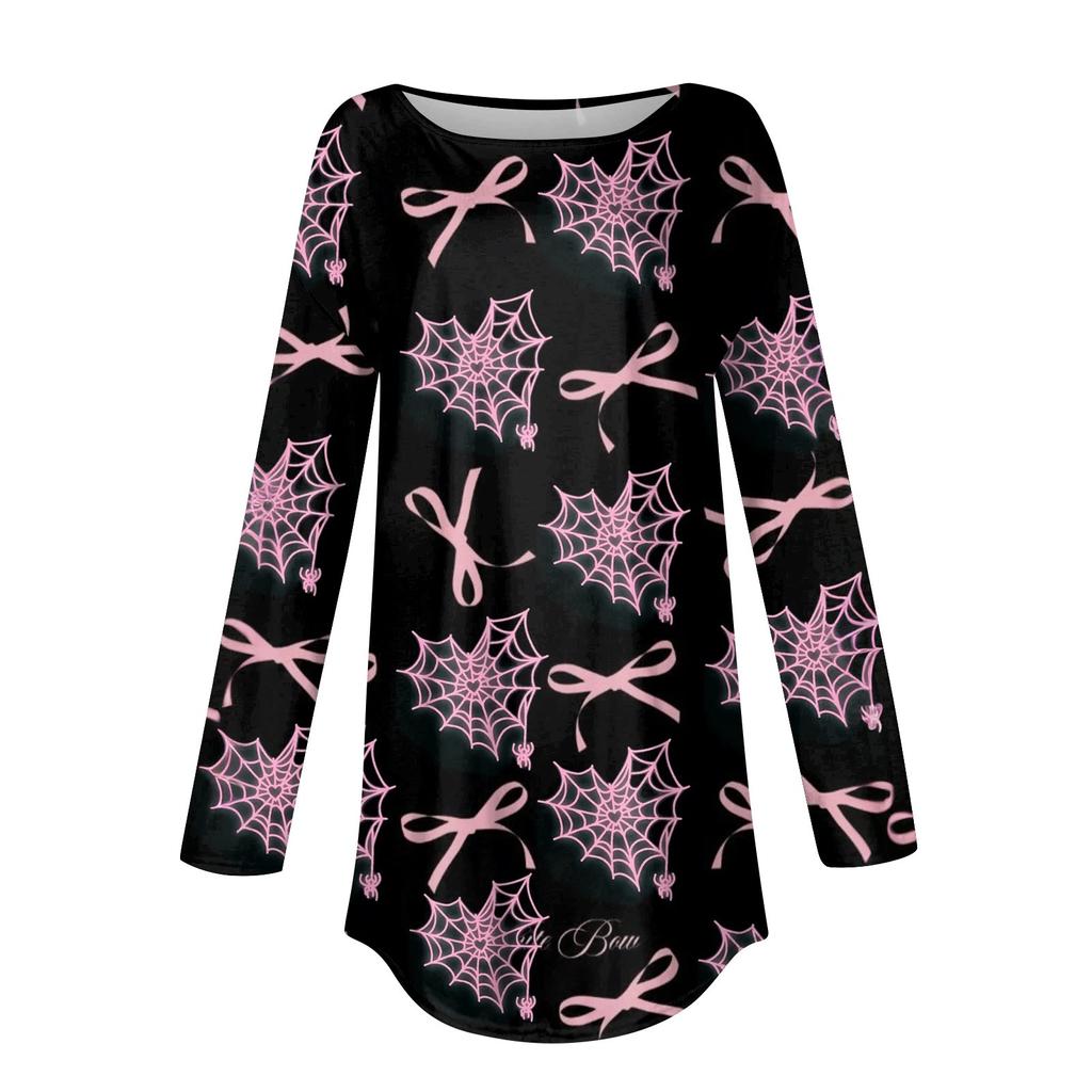 Women's Loose Casual Bow Printed Round Neck Long Sleeved T Shirt Top Pullover Long Sleeved Sweatshirt