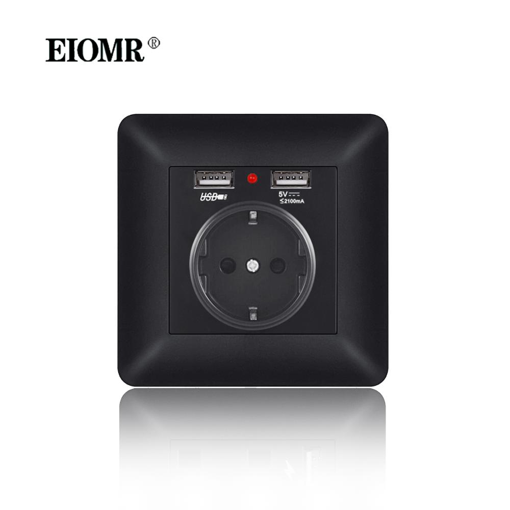 EIOMR EU Outlet with Usb Type-c Charging Port Black Curved Flame Retardant PC Panel 86mm Single Socket and 146mm Double Socket