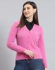 Womens Pink Solid Cardigan Sweater