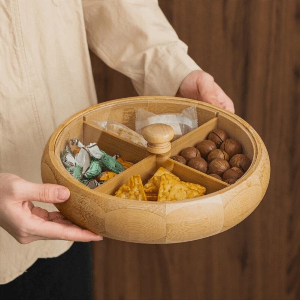Тарелка для закусок с 4 отделениями, Подносы для подачи закусок, Круглая, Китайский ретро, Фруктовая тарелка, Деревянная коробка-органайзер для закусок, Декор для гостиной