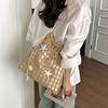 Summer vacation drawstring lined fishing net woven bag