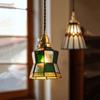 Stylish Pendant Light with Glass Shade, Brass Socket, LED Compatible (E26), Adjustable Cord, Stained Glass Design - Green and Amber (Bulb Sold