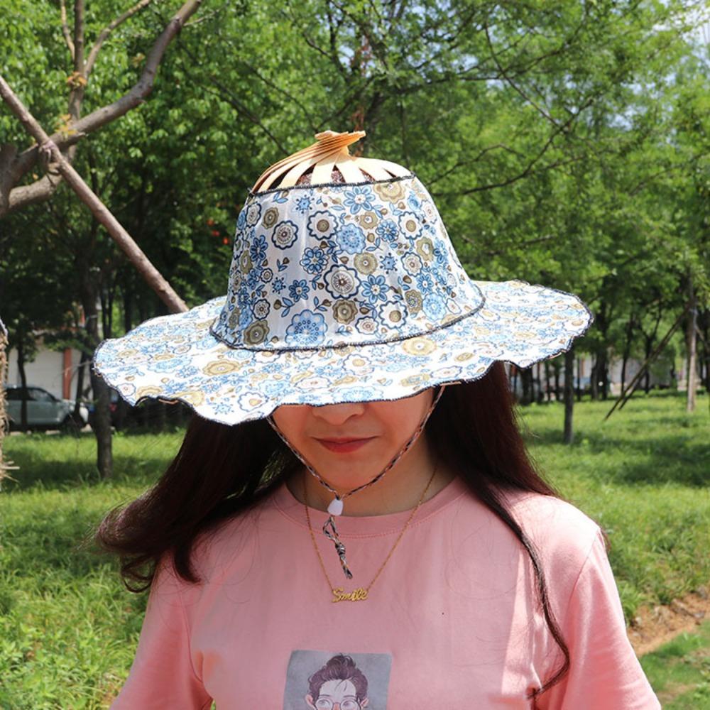 Portable Folding Fan Hat Silk Sun Hat Jewelry Wide Brim Hat  Summer