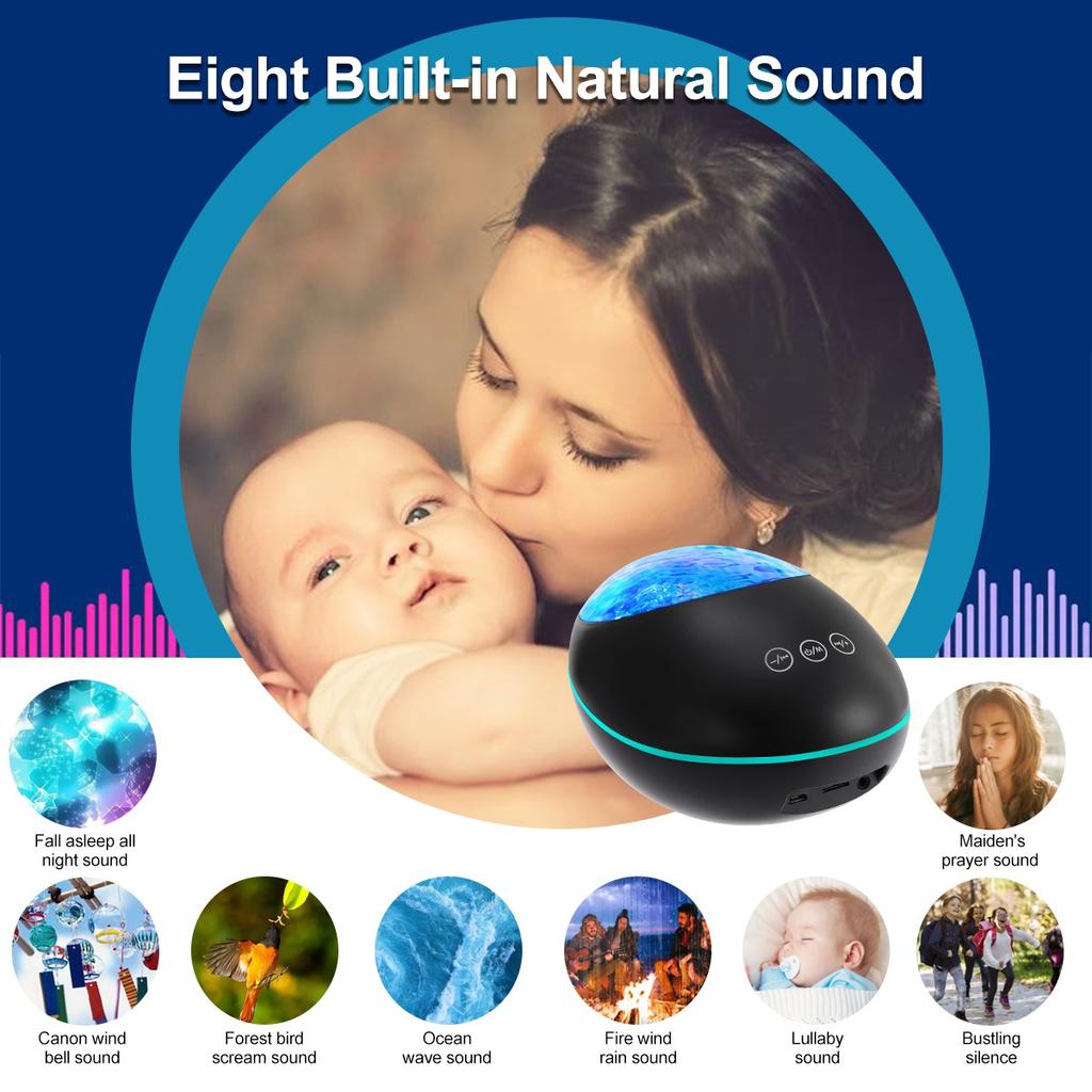 Проектор Lucky Stone Ocean Wave, 12 светодиодов, 8 цветов, меняющийся пульт дистанционного управления, ночной световой проектор, встроенный музыкальный плеер, Bluetooth 5.0, 8 режимов освещения