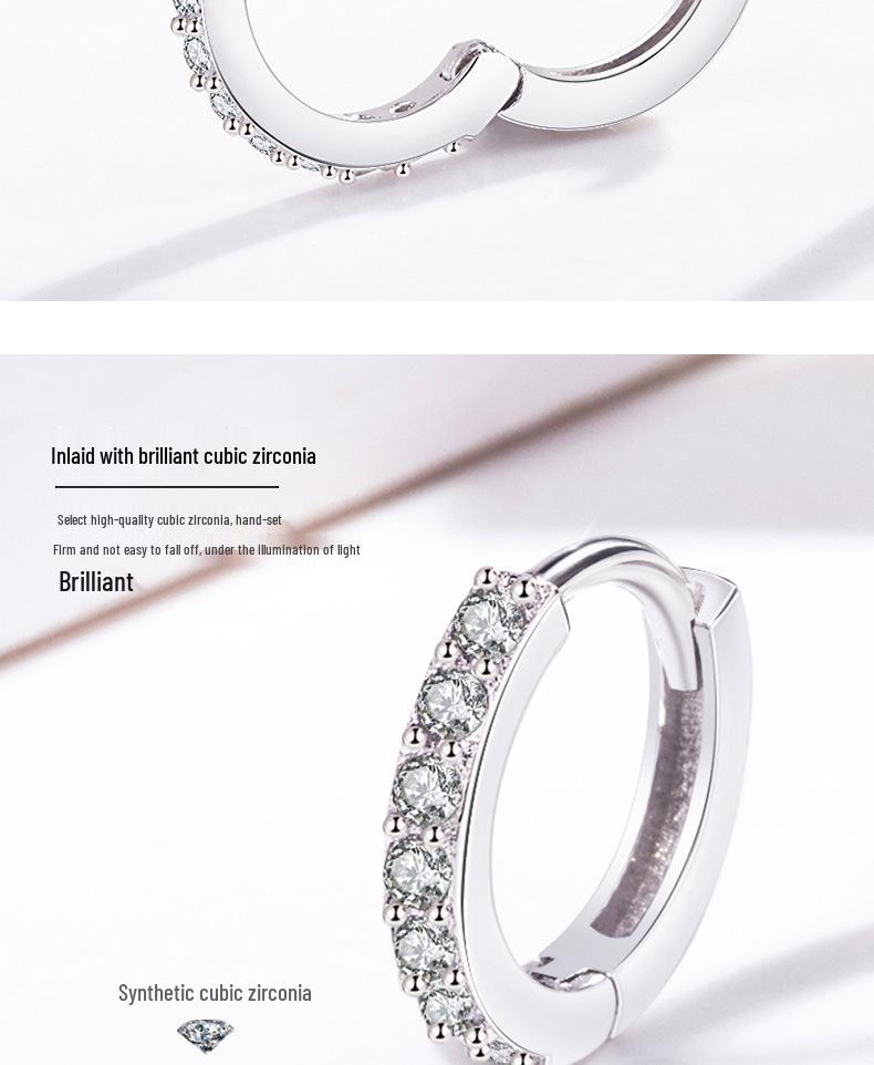 Korean Style S925 Sterling Silver Circle Earrings with Zircon Inlay – Women's Simple Studs