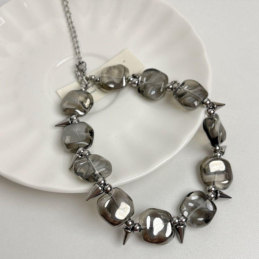 Готическое ожерелье с заклепками и бусинами, преувеличенный панк чокер, женская модная цепочка на ключицу для вечеринки