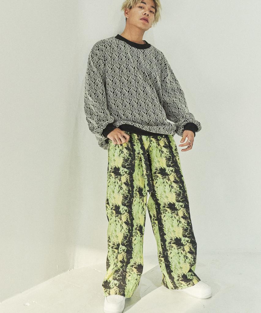 F8KE CHEMICAL CLUB Flower Jacquard Wide Pants Neon