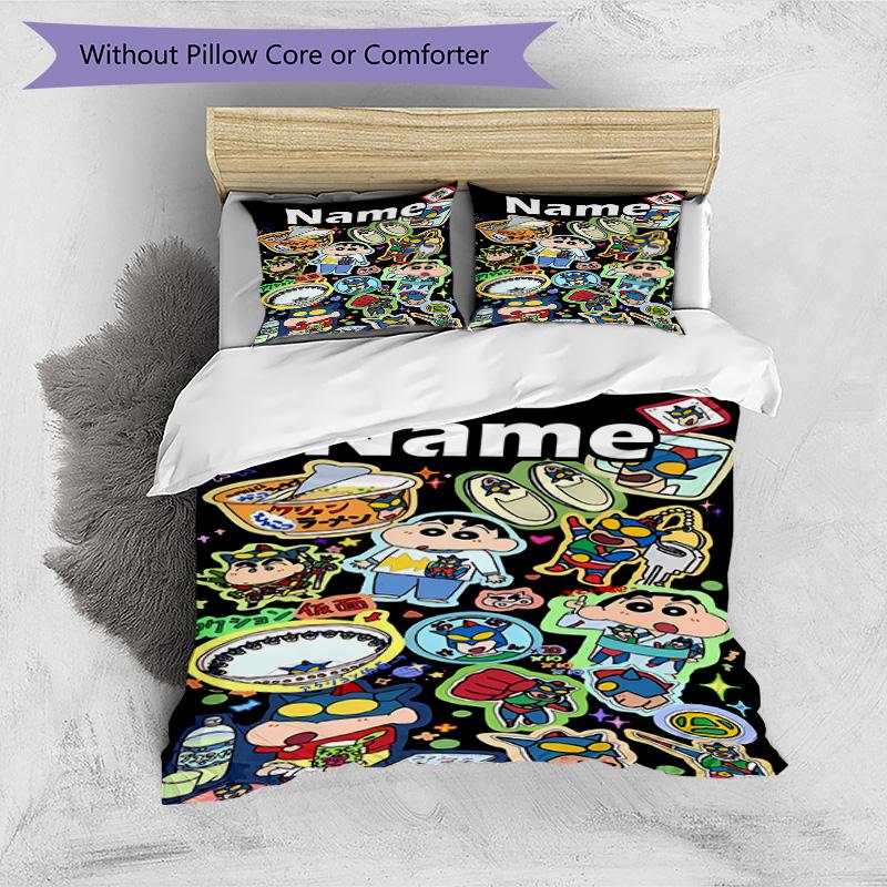 3pcs Duvet Cover Set (1*Duvet Cover + 2*Pillowcase, Without Core), Custom Name Cartoon comics Pattern Bedding Set, Home Bedroom Decor Gift